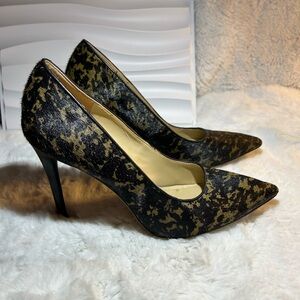 Vtg Kenneth Cole Bon-Ita 2 black tan size 8 leather 4.5 High heels Animal Print